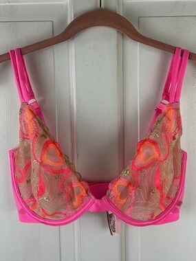 Victoria Secret Unlined Demi Bra Neon Underwire 34DDD